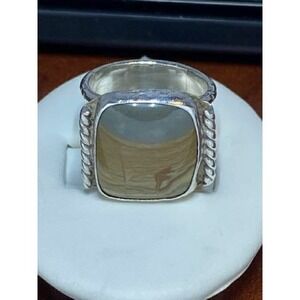 Sterling Silver Wide Banded Agate Ring Sz 8 1/2 Signed